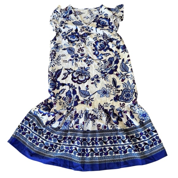 Chic Blue and White Floral Midi Dress - Picture 2 of 6